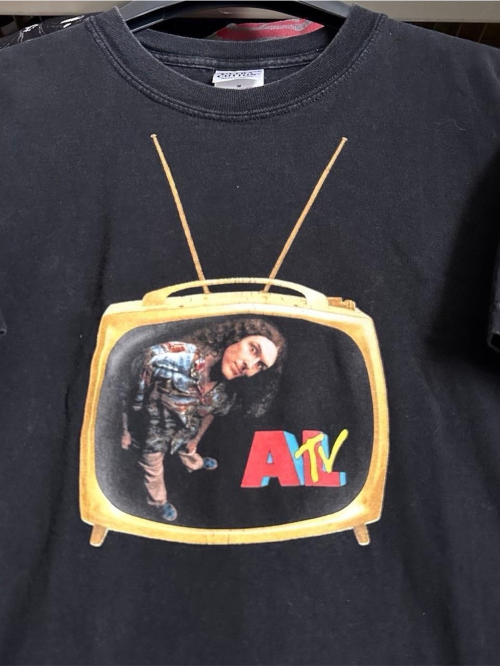 Vintage Weird Al Yankovic MTV Black Graphic Tee with Yellow TV Graphic M
